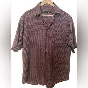 Bugatchi Uomo Men’s L Short Sleeve Button Down Red Blue Plaid Modal Shirt